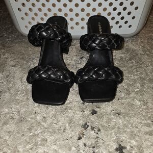 Madden Girl Black Braided Double-Strap Heeled Sandals